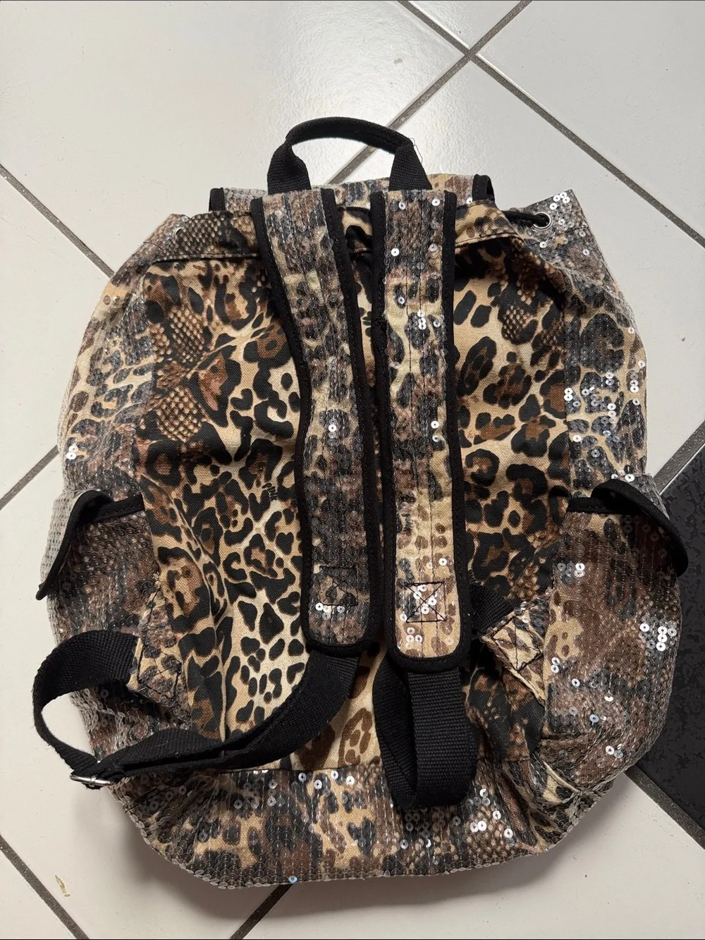 PINK Victoria's Secret Leopard Sequin Backpack - Brown & Black